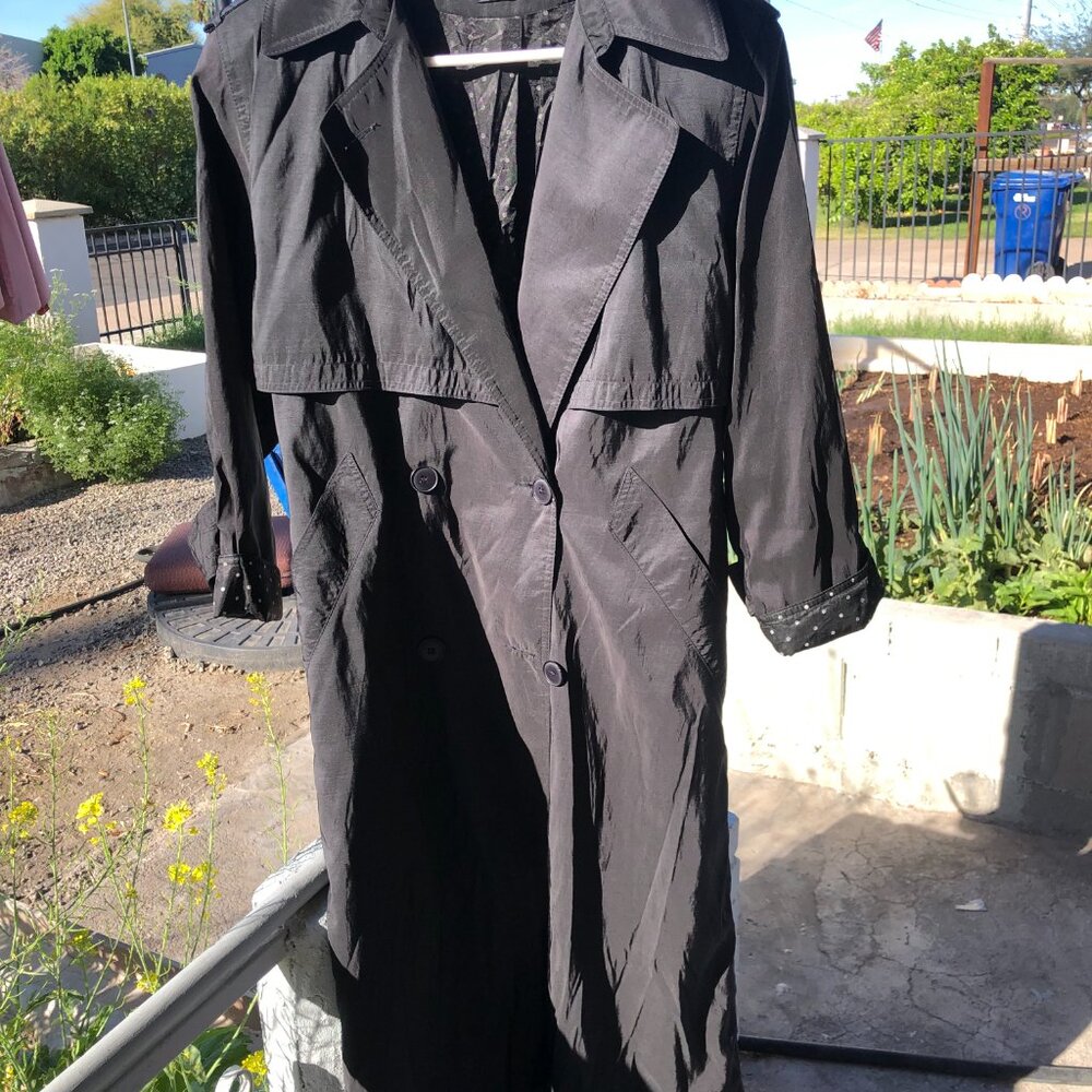 Vintage 80s Forecaster Black Double Breasted Trench Coat Size 6 + Belt